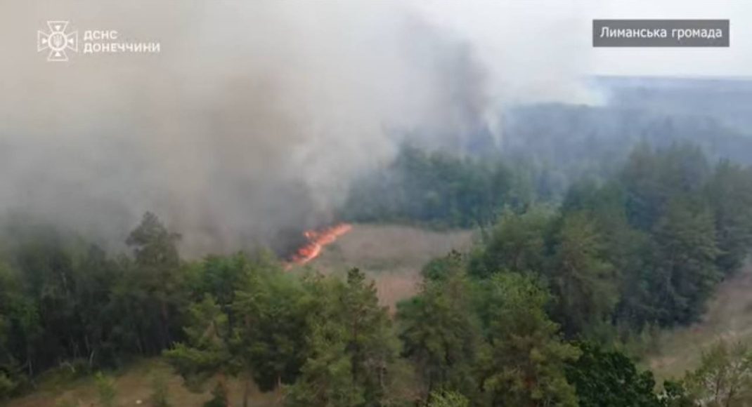 Рятувальники ліквідували масштабну лісову пожежу на Лиманщині, спричинену авіаударом (відео)